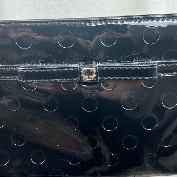 Kate Spade Black Patent Polka-Dot Embossed Handbag Purse - Picture 2 of 14